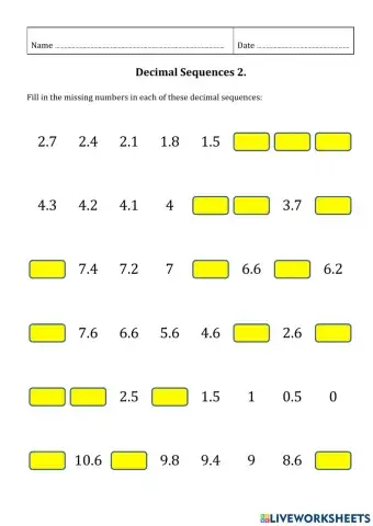 Decimal Sequences 2