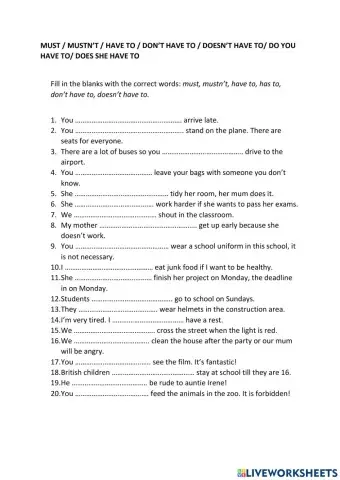 Must-Mustn't-Have to-Don't have to