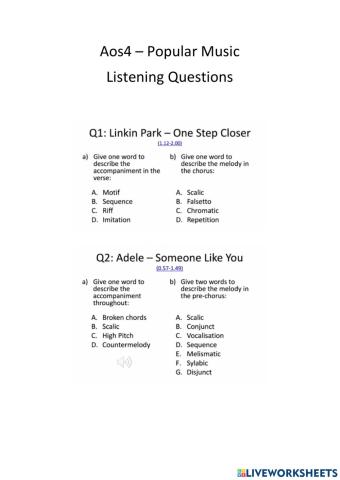 Popular Music Listening Questions