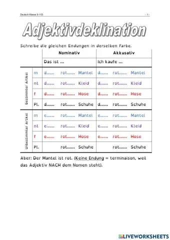 Adjektivdeklination Nominativ Akkusativ