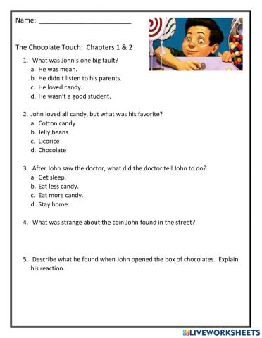 The Chocolate Touch:  Chapters 1 and 2