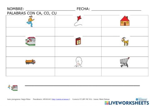Escribir palabras con CA CO CU