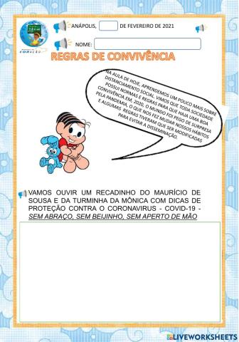 Atividade 13 - regras de convivência - corona vírus