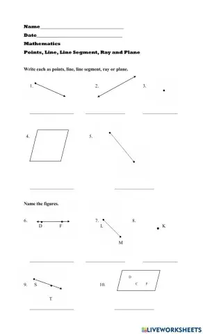 Line, Line Segment, Ray, Plane