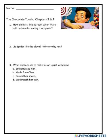 The Chocolate Touch:  Chapters 3 and 4