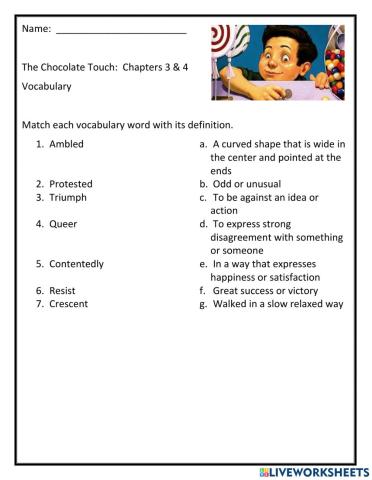 The Chocolate Touch:  Chapters 3 & 4 Vocabulary