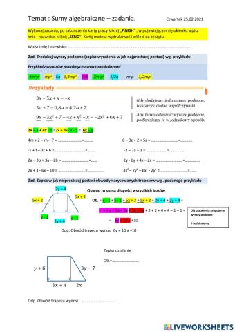 Sumy algebraiczne - zadania.