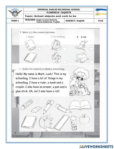 School objects and verb to be