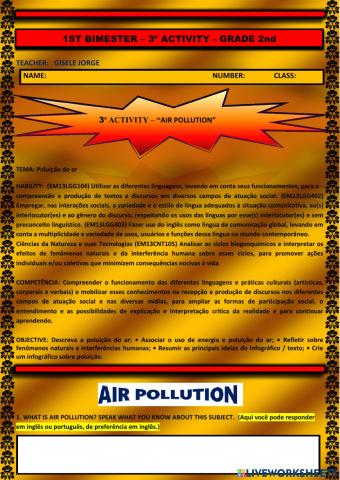 1st BIMESTER - 3ª ACTIVITY – “AIR POLLUTION” - GRADE 2nd