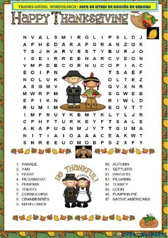 Thanksgiving wordsearch