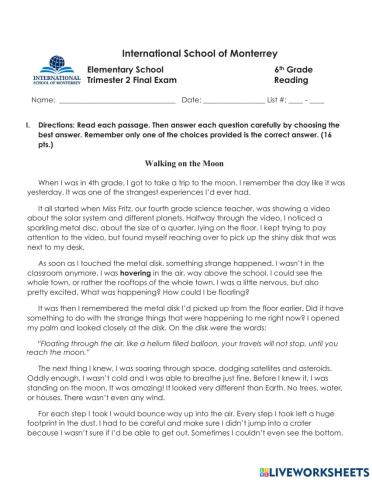 6-T2 Reading Trimestral Exam