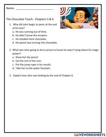 The Chocolate Touch:  Chapters 5 and 6