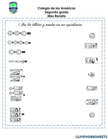Equivalencias de billetes y monedas