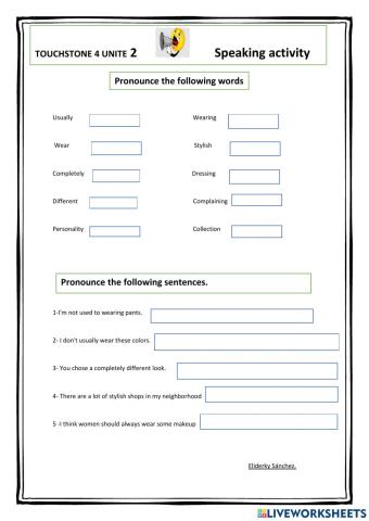 Touchstone speaking activity