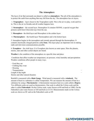 Layers of Atmosphere