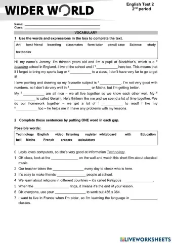 English Exam 2nd Period