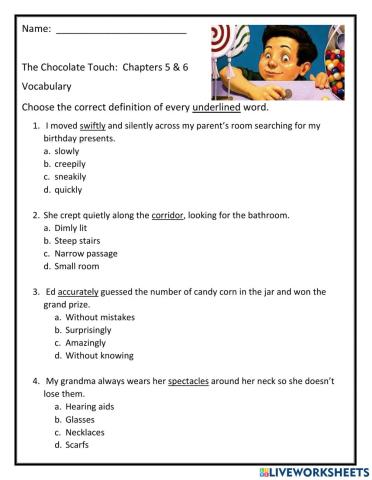 The Chocolate Touch:  Chapters 5 & 6 Vocabulary
