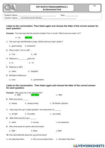 TNF 6 achievement exam