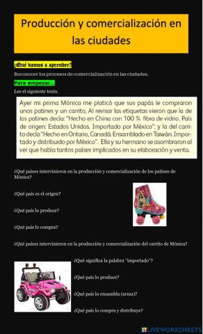 Producción y comercialización en las ciudades