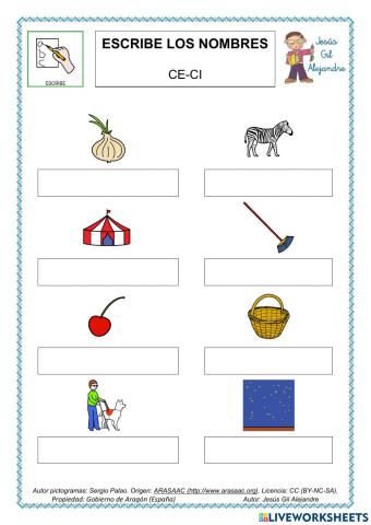 Escribe palabras con CE CI SENCILLAS