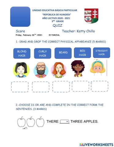 Quiz 2ºparcial 2do quimestre 3º grade