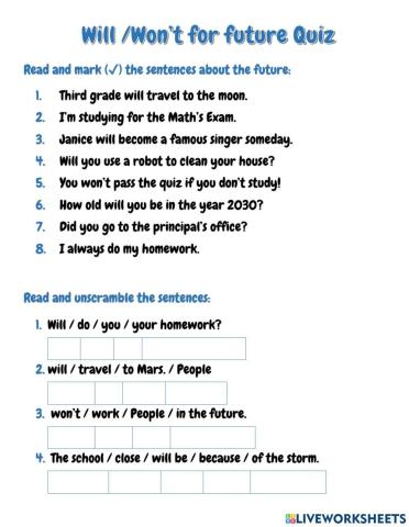 Will and Won't for future Predictions Quiz