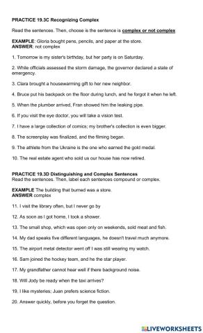 Practice 20.2 A Combining Sentences Using Compound Subjects, Verbs, and Object.