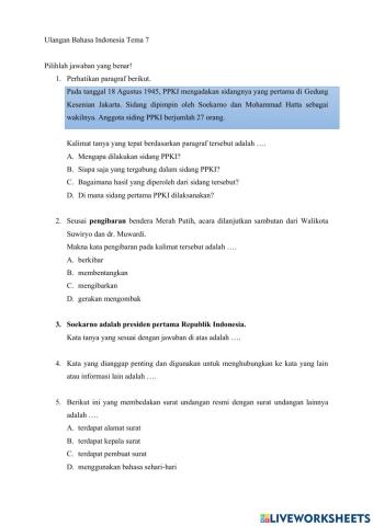 Ulangan Bahasa Indonesia tema 7