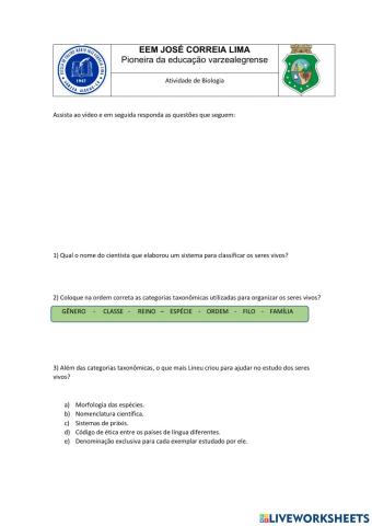 Classificação dos Seres Vivos