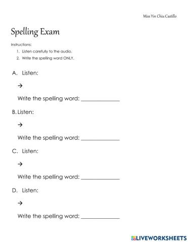 Spelling Exam Feb