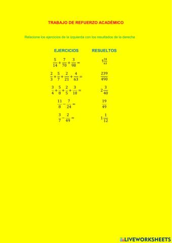 Sumasy restas de fracciones