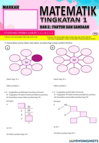 Tingkatan 1:Menentu dan menyenaraikan faktor dan faktor perdana