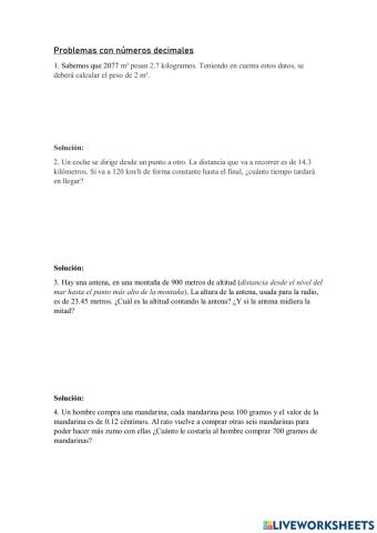 Operaciones con decimales