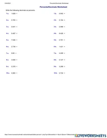 Convert Decimals to Percents