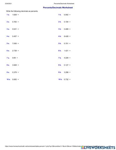 Convert Decimals to Percents