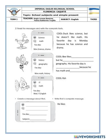 School subjects and simple present