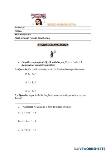 Revisão Função quadrática
