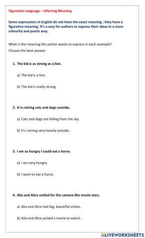 Vocabulary - Infer meaning from figurative language