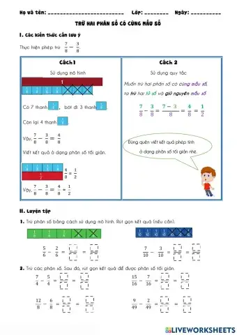Toán 4 - 2021.02.25 - Trừ hai phân số cùng mẫu số
