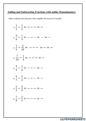 Subtracting fractions with unlike denominators