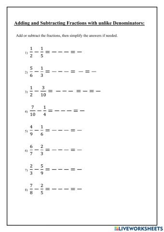 Subtracting fractions with unlike denominators