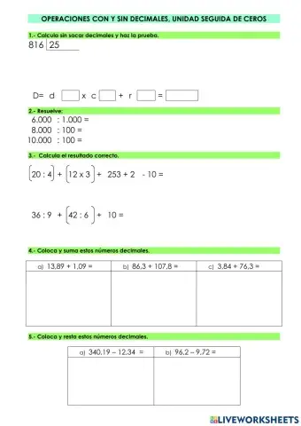 Operaciones básicas con o sin decimales