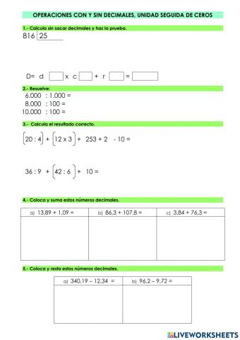 Operaciones básicas con o sin decimales