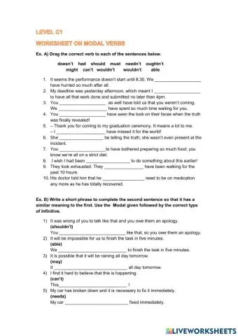 Worksheet on modal verbs