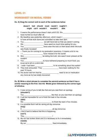 Worksheet on modal verbs