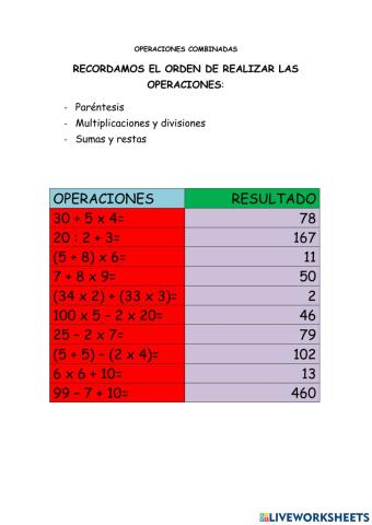 Operaciones combinadas