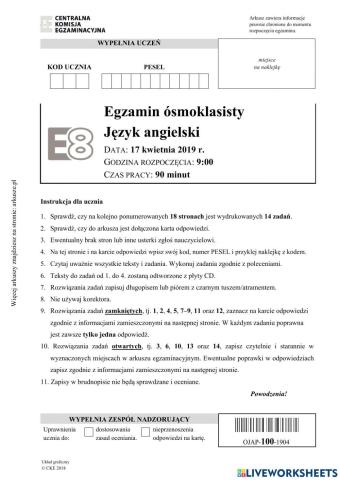 Egzamin ósmoklasisty - angielski 2019 cz.2
