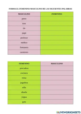 Forma el femenino o el masculino