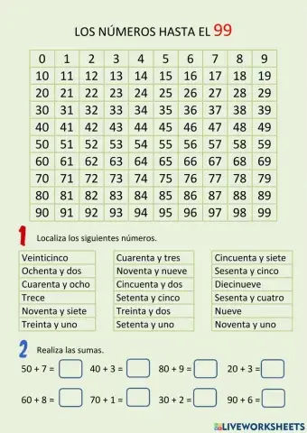 Los números hasta el 99