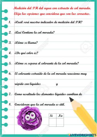 Medición del PH del agua con extracto de col morada.